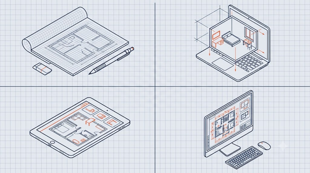 Інструменти для дизайн-проекту: папір-міліметрівка, SketchUp, Planner 5D, ArCon чи HomeByMe - за порогом входу й 3D-можливостями.